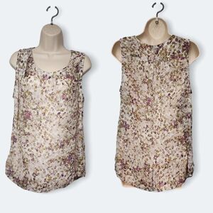 GAP Tank Womens Medium Multi-Cream Purple Pleated Strap Prairie Cottage Core